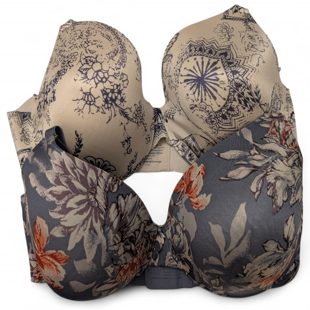 SOMA 38DD Vanishing Back Bras Full Coverage Lined 2PC Neutral Floral Prints - Picture 2 of 13